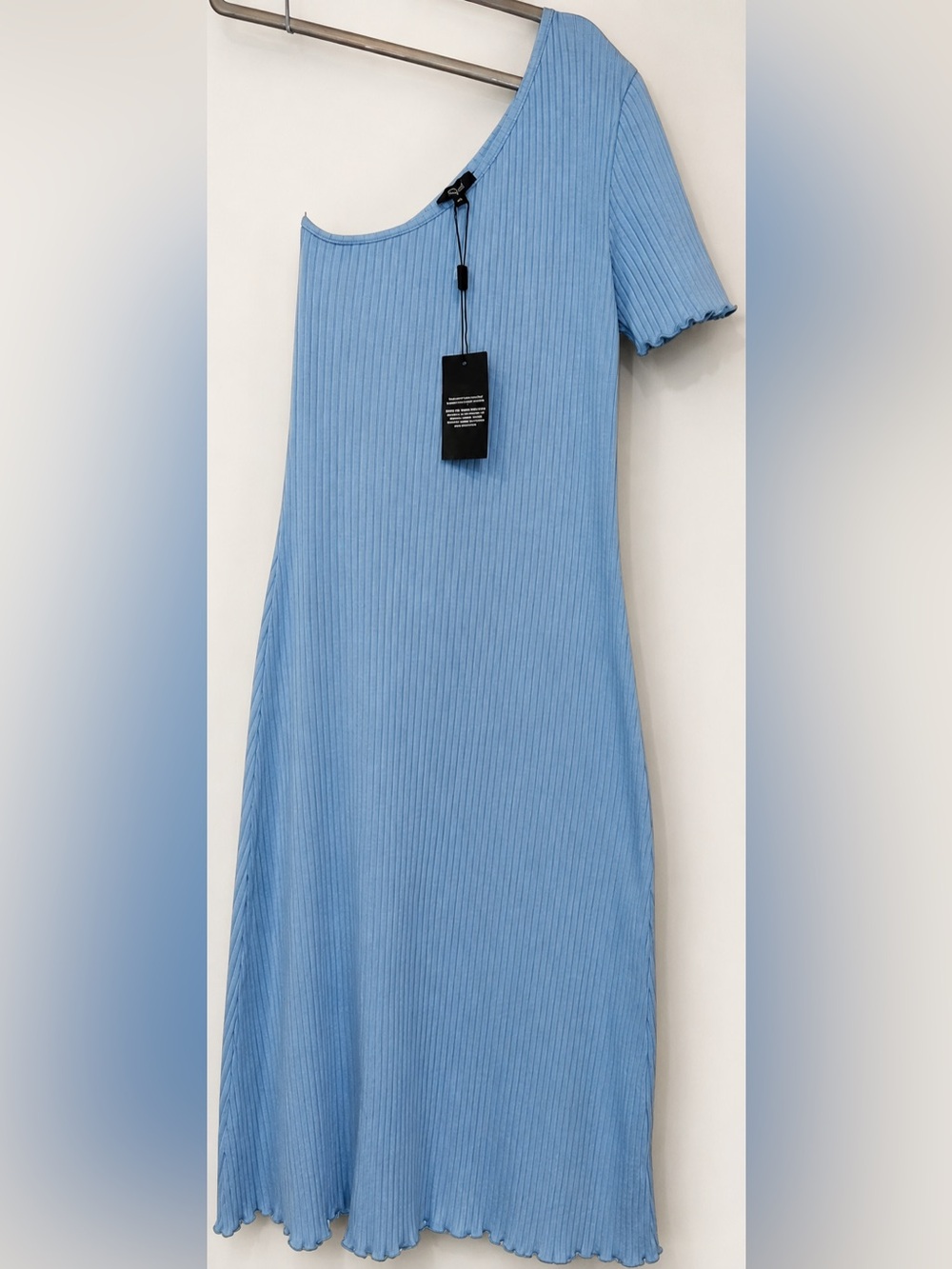Rails Rania One Shoulder Midi Dress Aegean Blue Size M Ribbed Knit Ruffled Hem - Picture 3 of 8